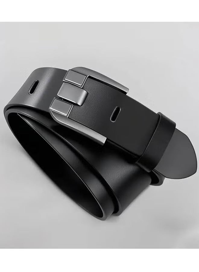 حزام جلدي رجالي، 120 سم/47.2 بوصة، حزام رجالي كاجوال، حزام مصنوع يدويًا من الجلد الطبيعي الكامل، مناسب للجينز، عرض متوسط ​​مناسب للارتداء الرسمي وغير الرسمي، مقاوم للعرق، إبزيم من سبيكة متينة، أسود - Image 4